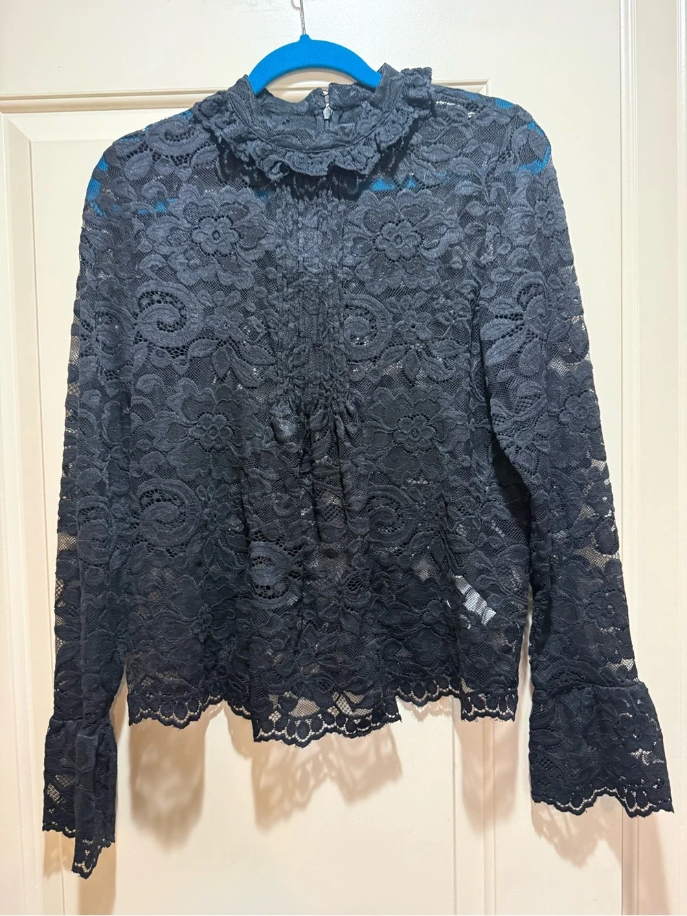 Crew Women’s Black Lace Long-Sleeve Mock Neck Top